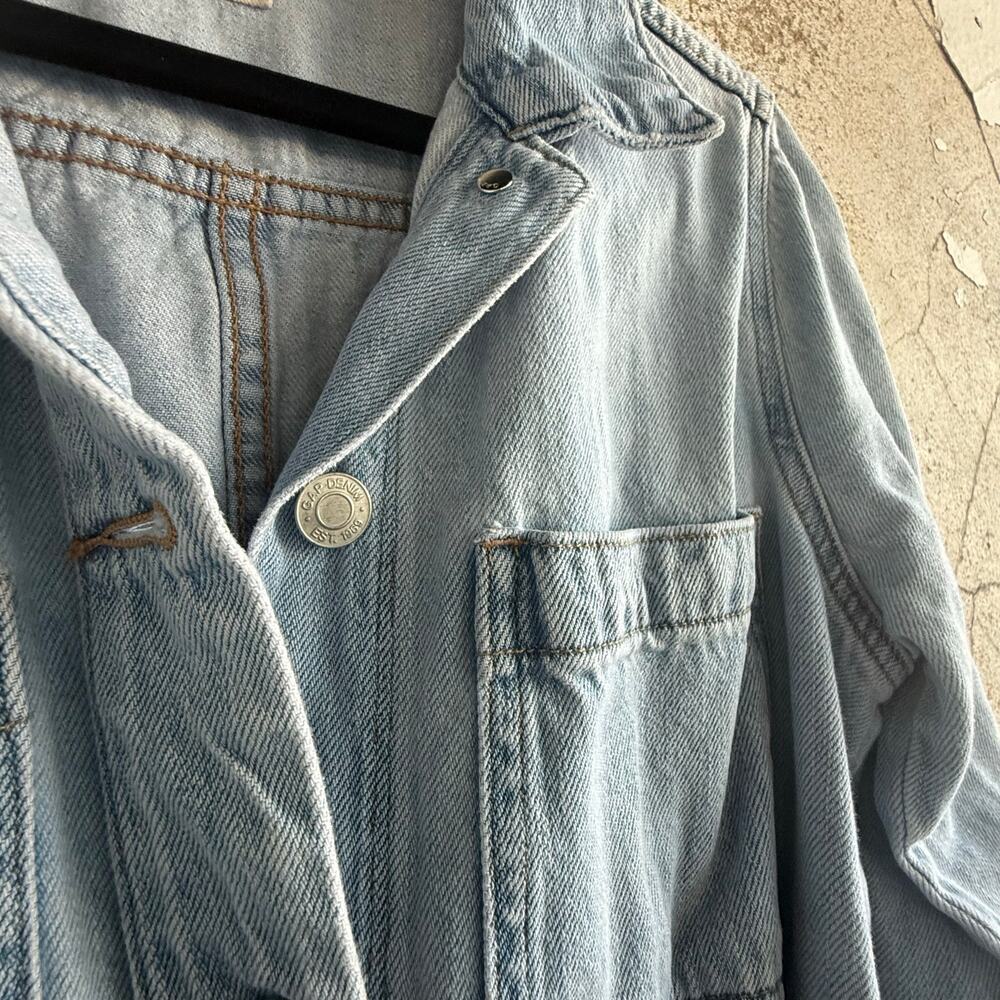 GAP Denim Jacket Women's M Lightwash Utility Tie Waist Belted Classic Chambray - Picture 4 of 6